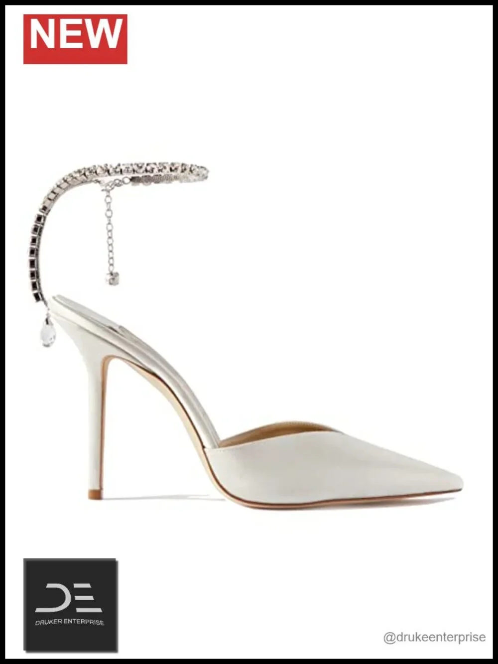 Women's Crystal Chain Ankle Strap Stiletto Heels Satin Slip On Wedding Party